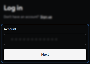 Sign-in screen highlighting the account ID field and Next button. The example account ID is masked.